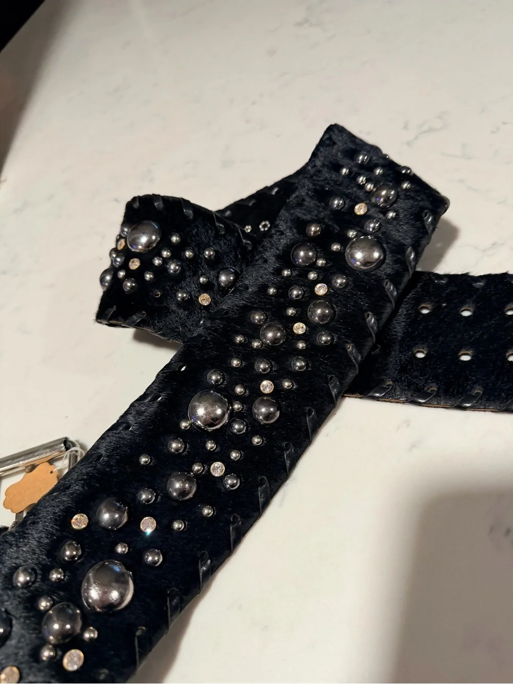 Black Studded Wide Waist Belt with Silver Buckle